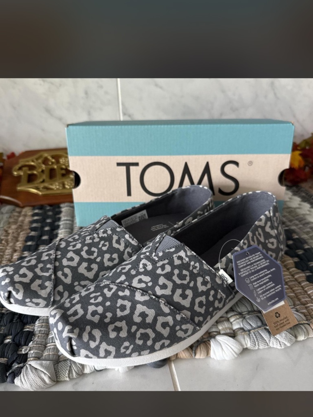TOMS Gray Leopard-Pattern Slip-On Canvas Shoes